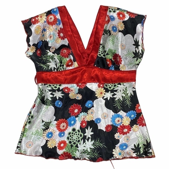 ESTAM Red Floral V-Neck Blouse Size Large - Picture 5 of 14